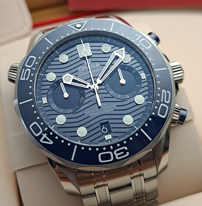 BLUE Omega Seamaster Diver 300m Co-axial Master Chronometer Chronograph Ref. 210.30.44.51.03.001